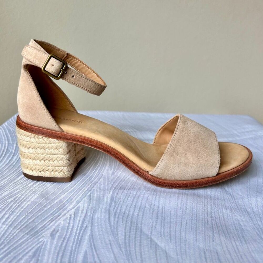 SOLUDOS Capri Cream Beige Suede Block Heel Espadrille Ankle Strap Sandals - SZ 8